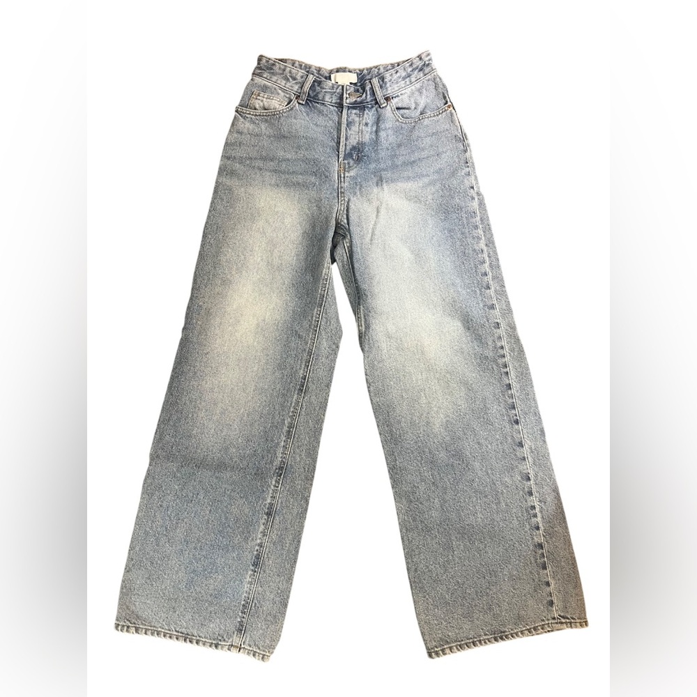 H&M Women’s Baggy Size 4 Light Wash Blue Denim Jeans Mid Rise Wide Leg